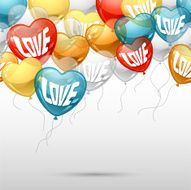 Background with flying balloons in the shape of a heart N7