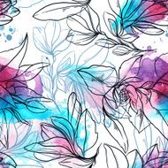 watercolor and digital seamless pattern with flowers N4