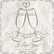 romantic card with two glass of champagne and wishes text N2