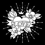 Chalk tattoo heart with ribbon and flowers N2