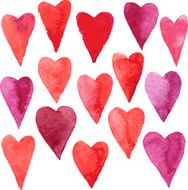 set of hearts painted by watercolor