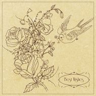 Bird and flowers vintage card