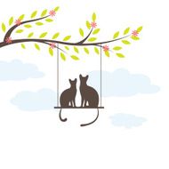 Two Black cat on swing Vector Illuatration N2