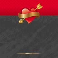 Vector Valentines card with pierced heart &amp; golden ribbon