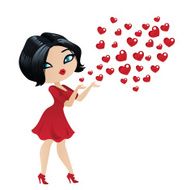 Bright brunette in a red dress sends kisses N2