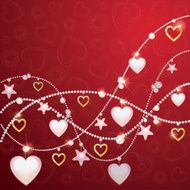 Romantic background with pearl beads stars and golden hearts