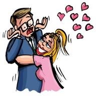 Desperate girl in love grabs unwilling man