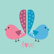 Two birds with heart tails love card