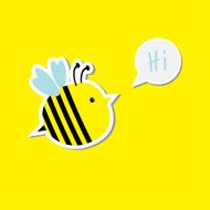 Cute cartoon bee and speech bubble with word Hi Card