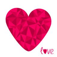 Big pink heart Polygonal effect Love card Isolated