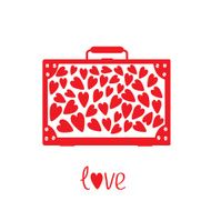 Big red suitcase with hearts Isolated