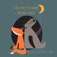 Romantic greeting card with bear and fox Card about friendship