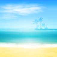 Beach and tropical sea with island palm trees