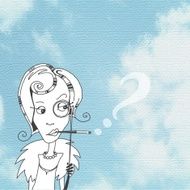 Monocle Lady on blue sky background