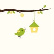 Cute spring bird with nest ( green and yellow )
