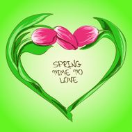 Illustration with tulip flowers in shape of heart