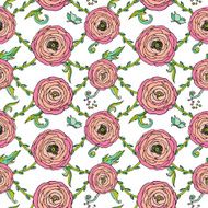 Ranunculus-rose flowers seamless pattern N2