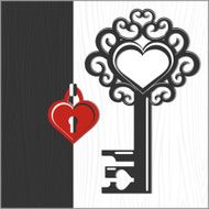 Key and heart shaped lock