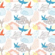 Birds and clouds seamless pattern N5