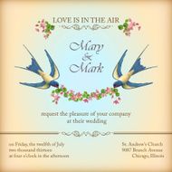 Floral wedding invitation card with flowers birds