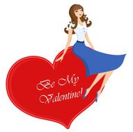 Cartoon girl sitting on Valentines Day heart