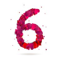 Number six 6 made from red hearts Love alphabet