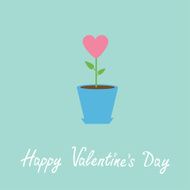 Heart flower in pot Happy Valentines Day card N2