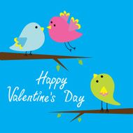 Three cartoon birds Happy Valentines Day card