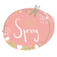 Hello Spring greeting card with floral wreath