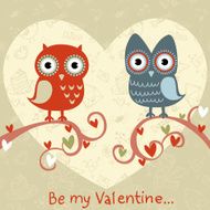 Valentine love card with owls and hearts N5