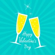 Champagne glasses Sunburst Happy Valentines Day card