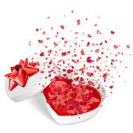 ValenOpen gift present box with fly hearts vector illustration