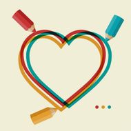 Valentines day background with colored pencil and heart