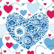 Wedding romantic seamless pattern hearts flowers in retro style N2