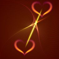 Vector abstract flame hearts and beams dark red background N2