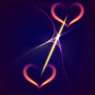 Vector abstract flame hearts and beams dark blue background