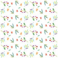 Floral seamless pattern with leaves berries and flowers in vector N11