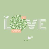 Greeting card with love lettering and two pretty birds