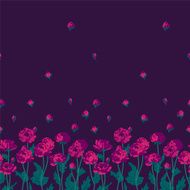 Seamless floral border with pink flowers and emerald leaves