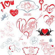 Set of hand written text Happy Valentine`s Day