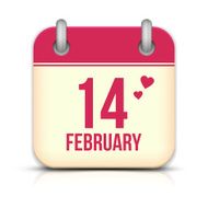 Valentines day calendar icon with reflection 14 february N2