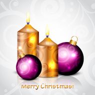 Vector Merry Christmas background with gold &amp; purple candles and decorations