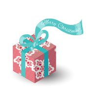 Lacy gift box with teal ribbon -- Merry Christmas