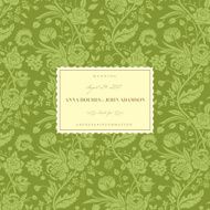 Green vintage wedding card with bouquets of flowers