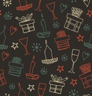 Christmas seamless pattern with gifts candles goblets N2