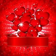 Beautiful background with glowing hearts and a festive ribbon