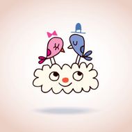 Cute love birds on cloud N2