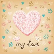 Illustrated template greeting card with doodle heart