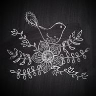 Chalk drawing greeting card with cute bird N2