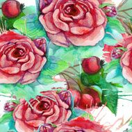 Roses and little apple Seamless watercolor pattern